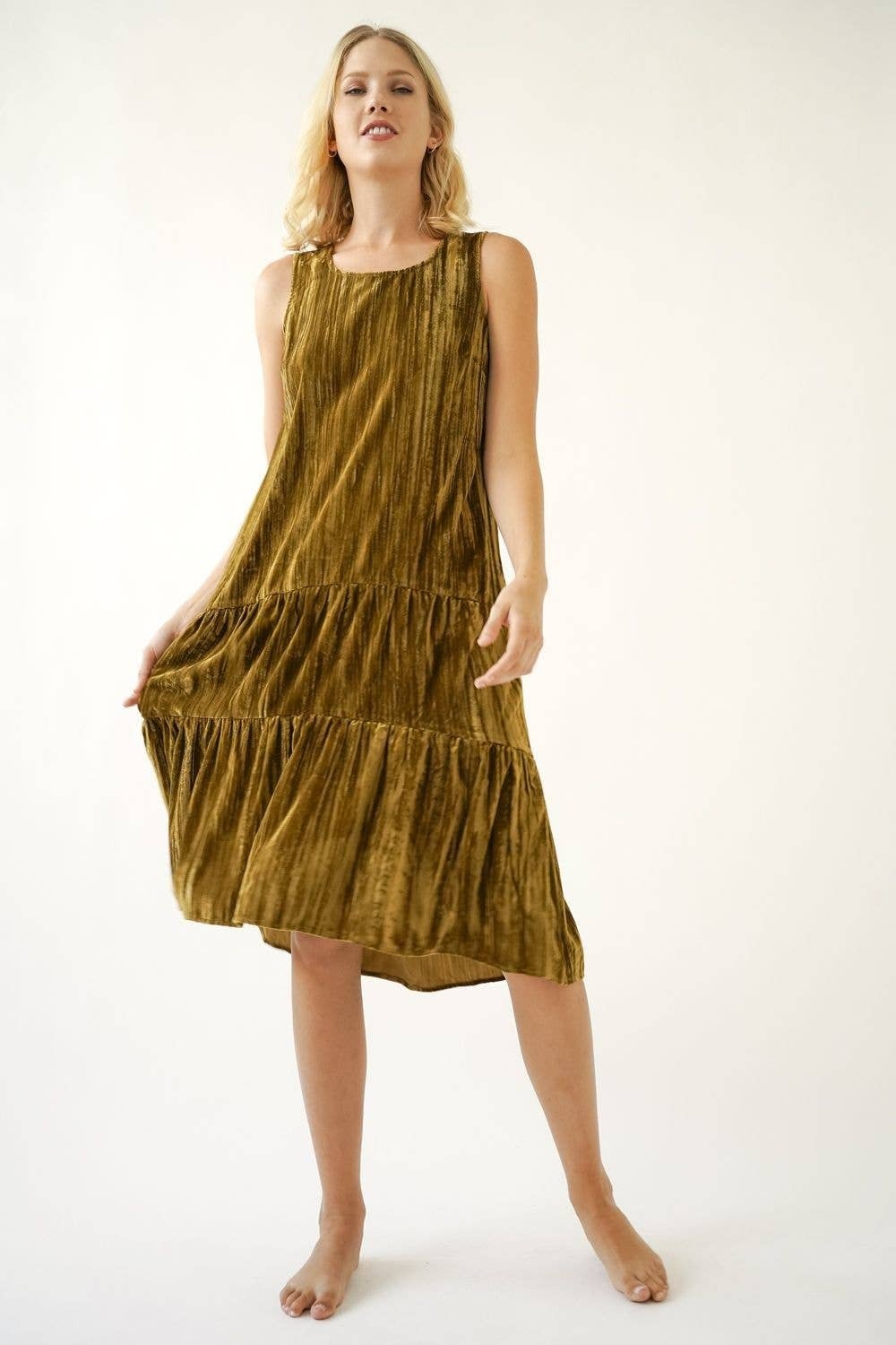 Main Street Merchants Velvet Dress Mustard Med Mustard